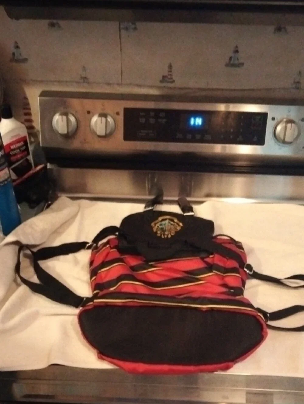 Hogwarts Burgundy Striped Backpack with Crest - School Bookbag